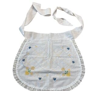 Vintage Hand Embroidered Lace Trim Milkmaid Waist Apron
